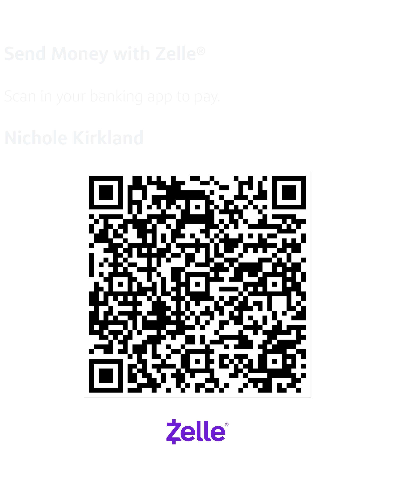 Zelle QR code for Nichole Kirkland